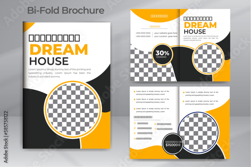 Real Estate Bi Fold Brochure Design for Modern Home Sale, Leaflet, Poster, Annual Report Template