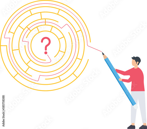 Drawing business solutions, Work solutions, problems or difficulties, creativity to overcome obstacles or solving business problems, avoiding path concepts, solving problems illustration
