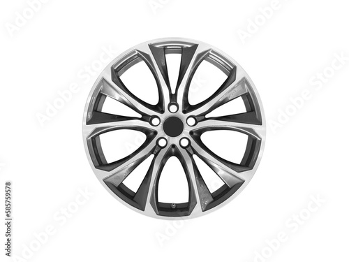 Car alloy wheel isolated on white background. New alloy wheel for a car on a white background. Alloy rim isolated. Car wheel disc..