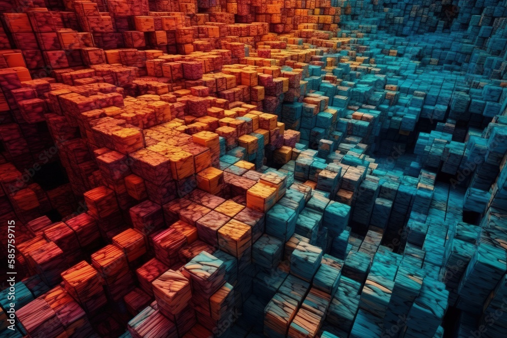 room filled with multicolored cubes in a random pattern. Generative AI