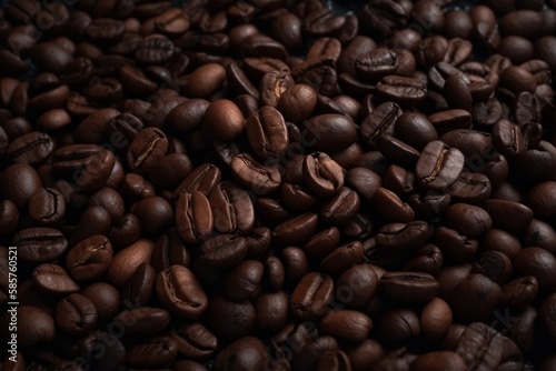 Delicious fresh roasted coffee beans in a pile, slowly rotating. Generative ai
