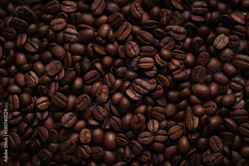 Delicious fresh roasted coffee beans in a pile, slowly rotating. Generative ai