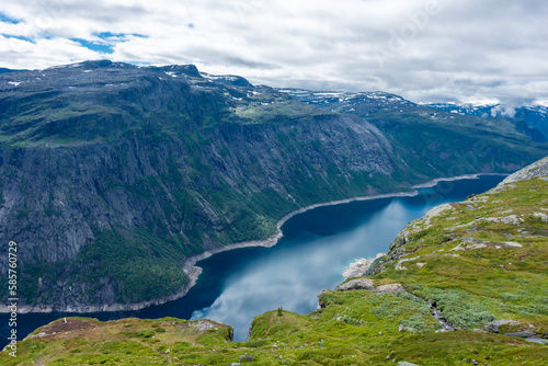 Amazing landscape of the Ringedalsvatnet Lake, Trolltunga hike, Norway