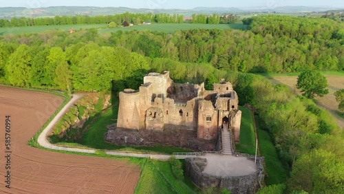Aerial of Goodrich Castle, Herefordshire, England, United Kingdom, Europe photo