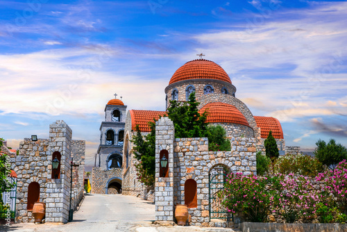 traditional scenic Greece  - beautiful Kalymnos island, Dodecanese. view of  beautiful agios Savvas monastery photo