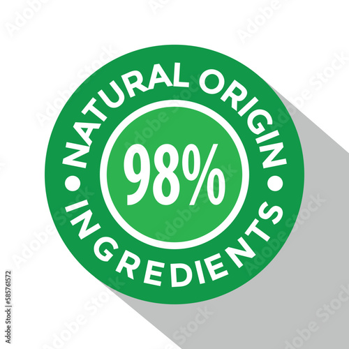 98% natural origin ingredients, rubber stamp, green color, vector illustration 