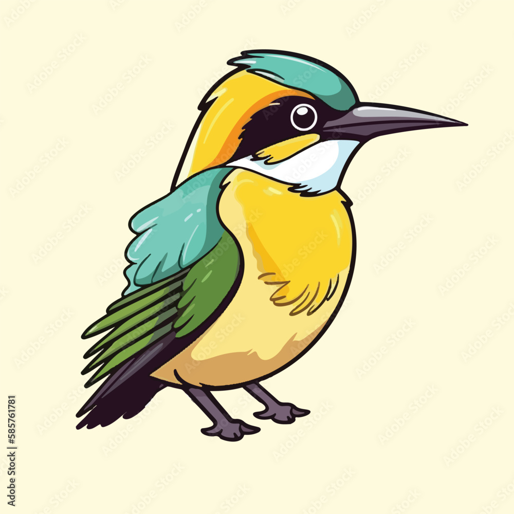 Obraz premium Sweet Green Yellow Bird Vector Design, Lovely Feathered Graphic