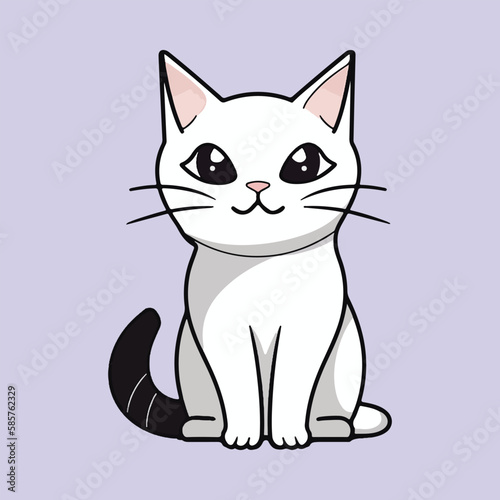 Cute White Cat Illustration Vector  Adorable Feline Art Design