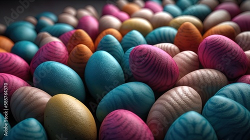 The Easter egg image features dynamic colorful  eggs in an abstract background. Pastel hues  soft lighting  reflective surfaces  subtle textures  and high resolution make this hyper-detailed image.