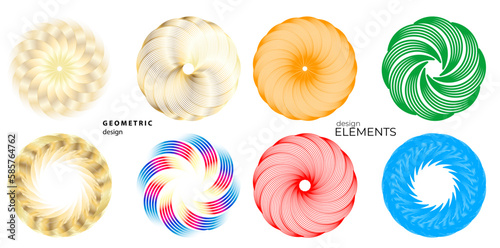 Set design element circle. Isolated bold vector colors golden ring from. Abstract glow wavy stripes of many glittering swirl created using Blend Tool. Vector illustration EPS10 for your presentation