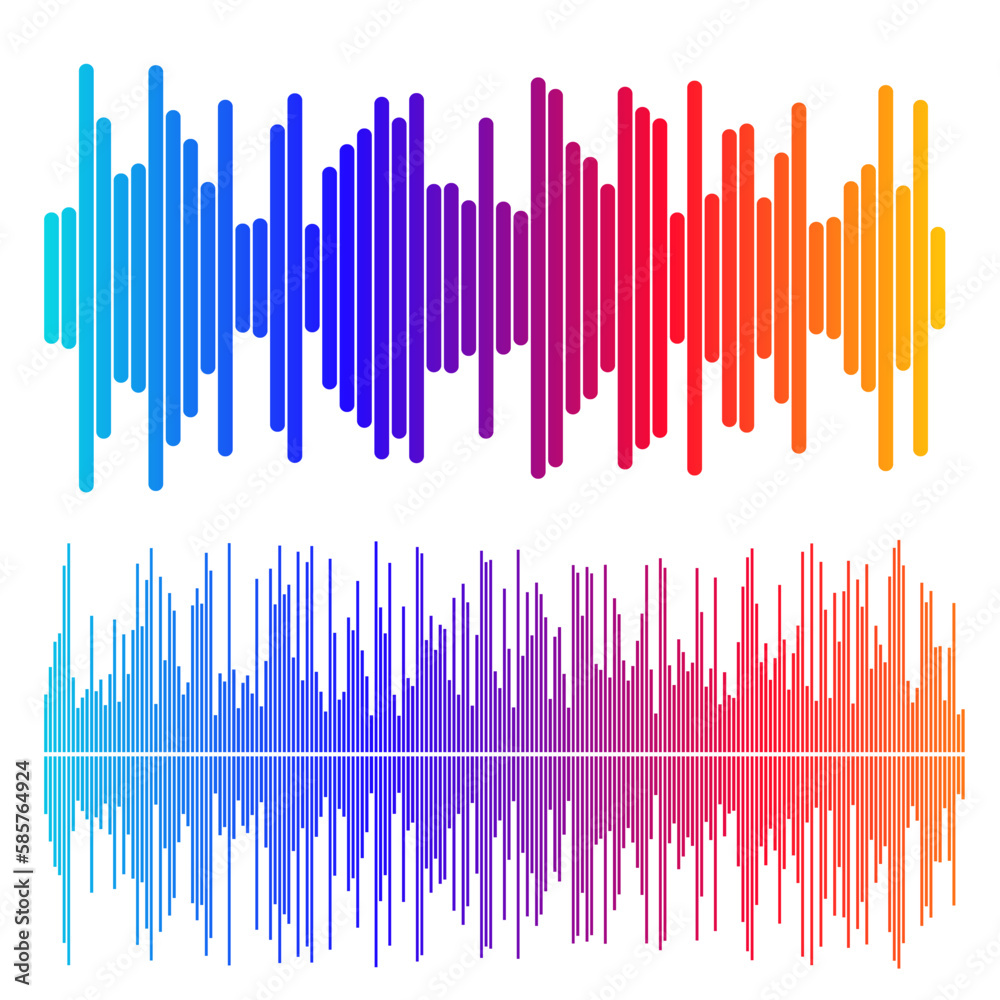 Set Color equalizer isolated on white background. Vector illustration. Pulse music player. Audio wave logo. Vector design element Poster sound wave template visualization signal Illustration eps 10