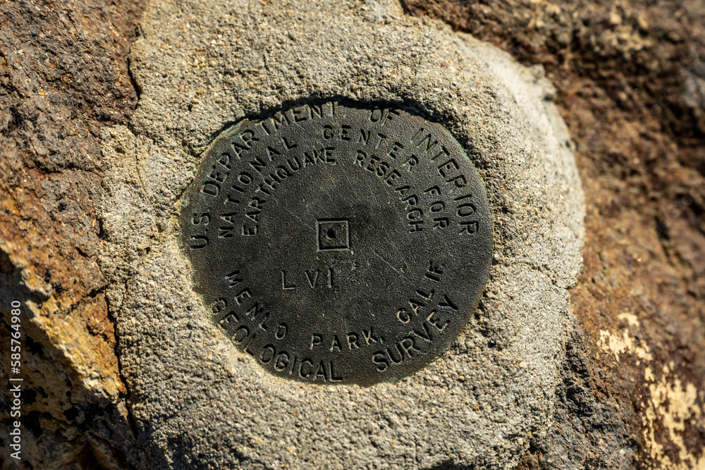 Earthquake Research Marker On Broke Off Mountain