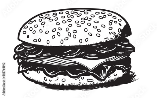 illustration of burger, line art, burger drawing vector