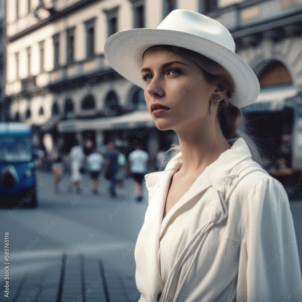 a model girl, on the street in a white suit, fashion generative ai a model girl, on the street in a white suit, fashion generative ai