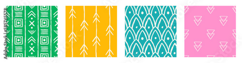 Set of Aesthetic Contemporary printable seamless pattern with abstract Minimal elegant line brush stroke shapes and line in vibrant colors.