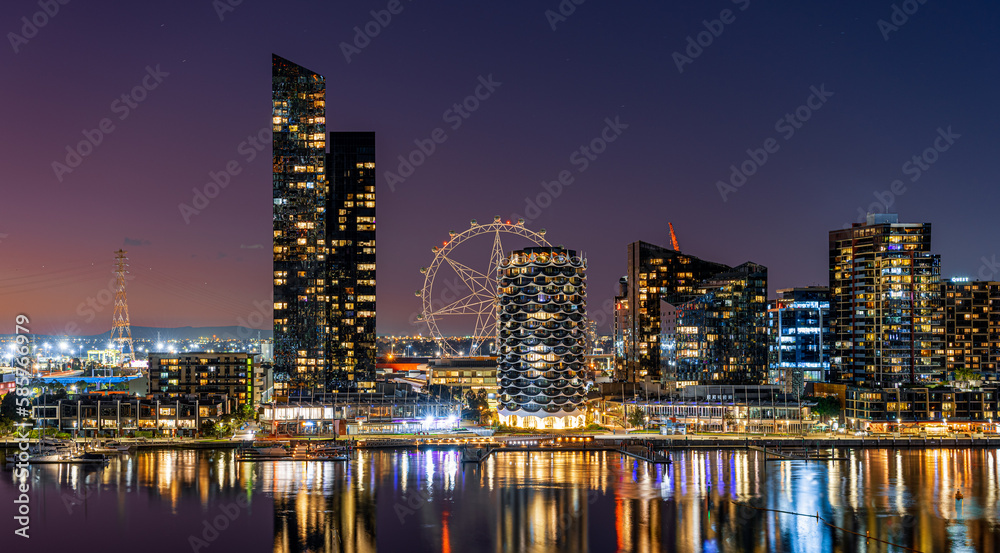 Melbourne Docklands city buildings at night