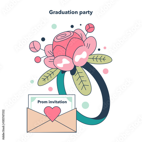 High school graduation or prom. Celebration ball or dance at end