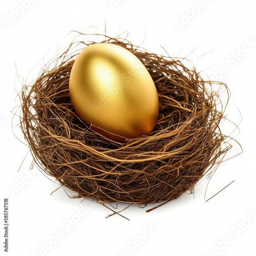Easter Golden egg on Nest on white background