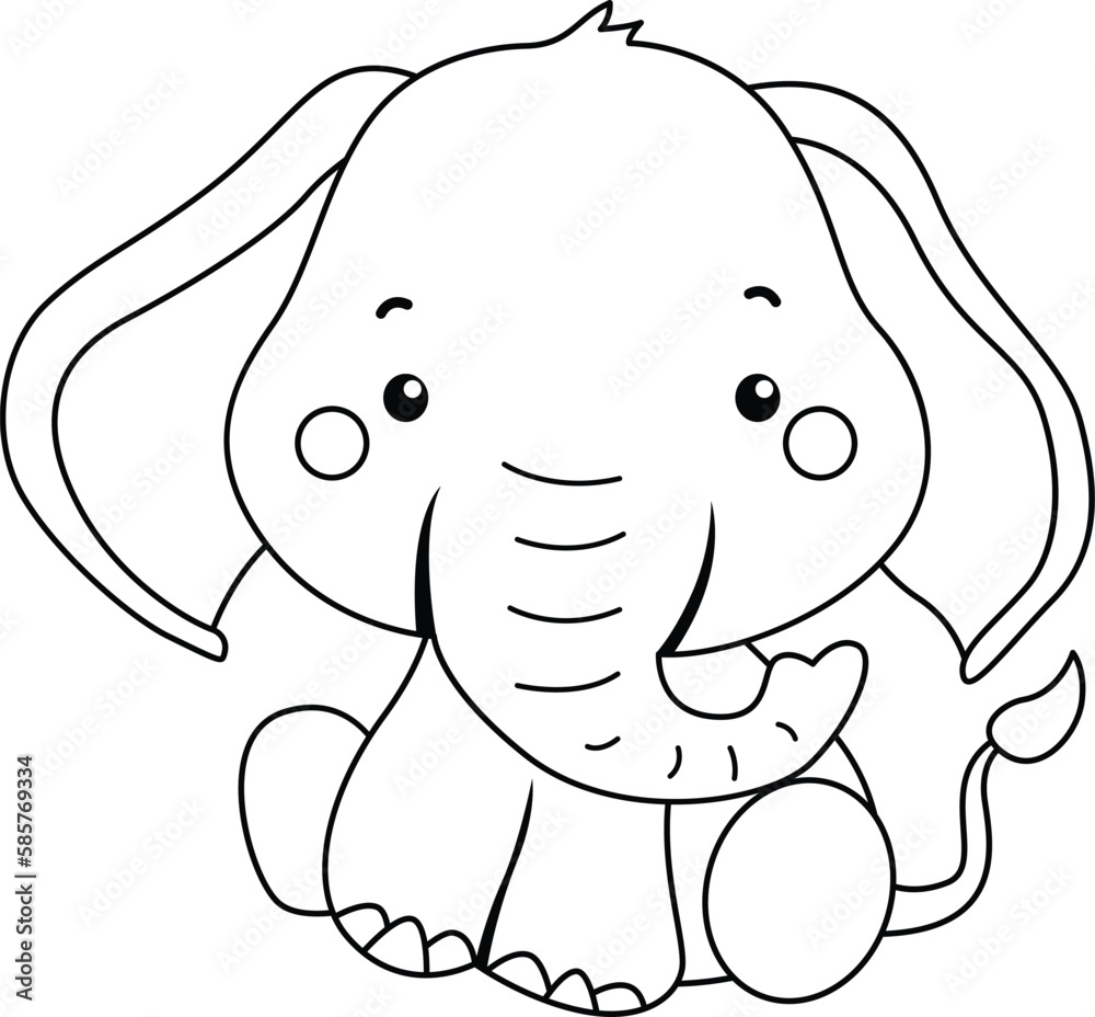 Fototapeta premium a vector of a cute elephant in black and white coloring