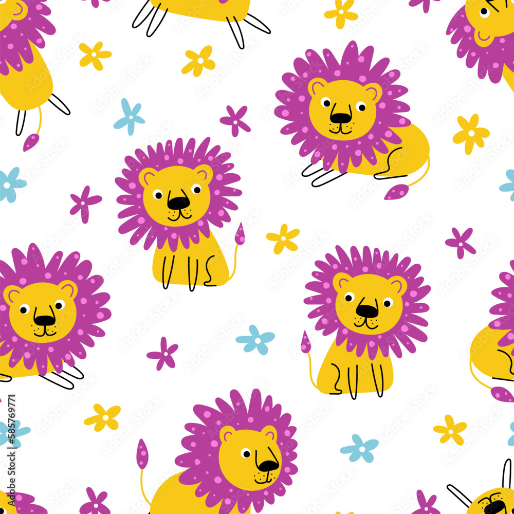 Seamless pattern with funny lions Seamless pattern with funny lions