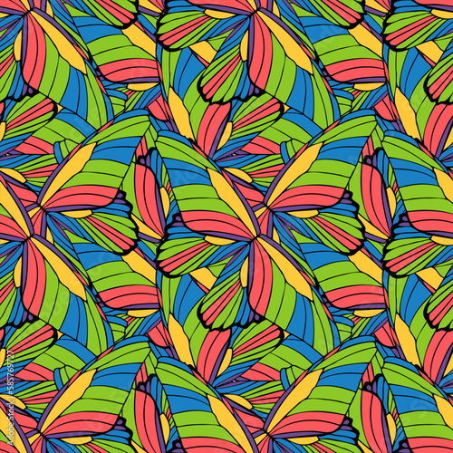 Abstract butterfly wings seamless pattern. Motley farrago collage. Creative contemporary african style template for fabric cover wall art posters. Vector illustration.