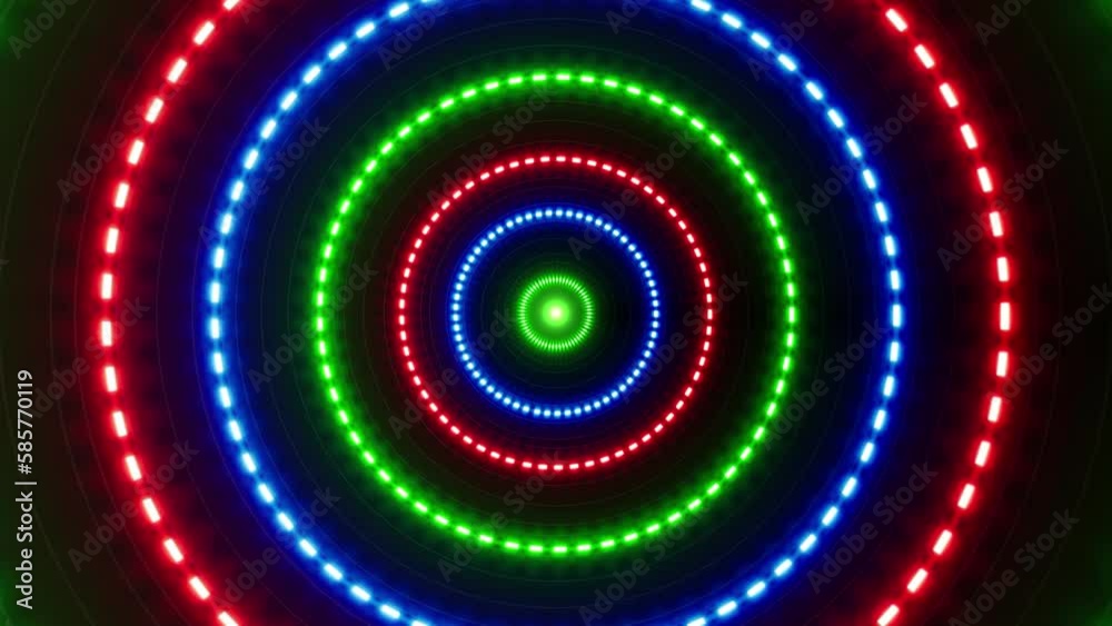 Shiny Red and Blue and Green Color Dashed Circle Lights background Loop Shiny Red and Blue and Green Color Dashed Circle Lights background Loop