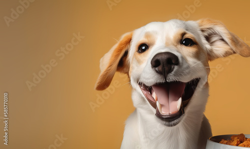 Puppy love: Delighted smiling dog happy with food meal. Generative AI