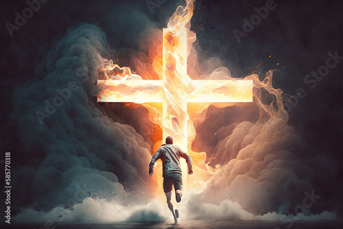 Man Running Into Cross Easter Sunday Special Generative AI