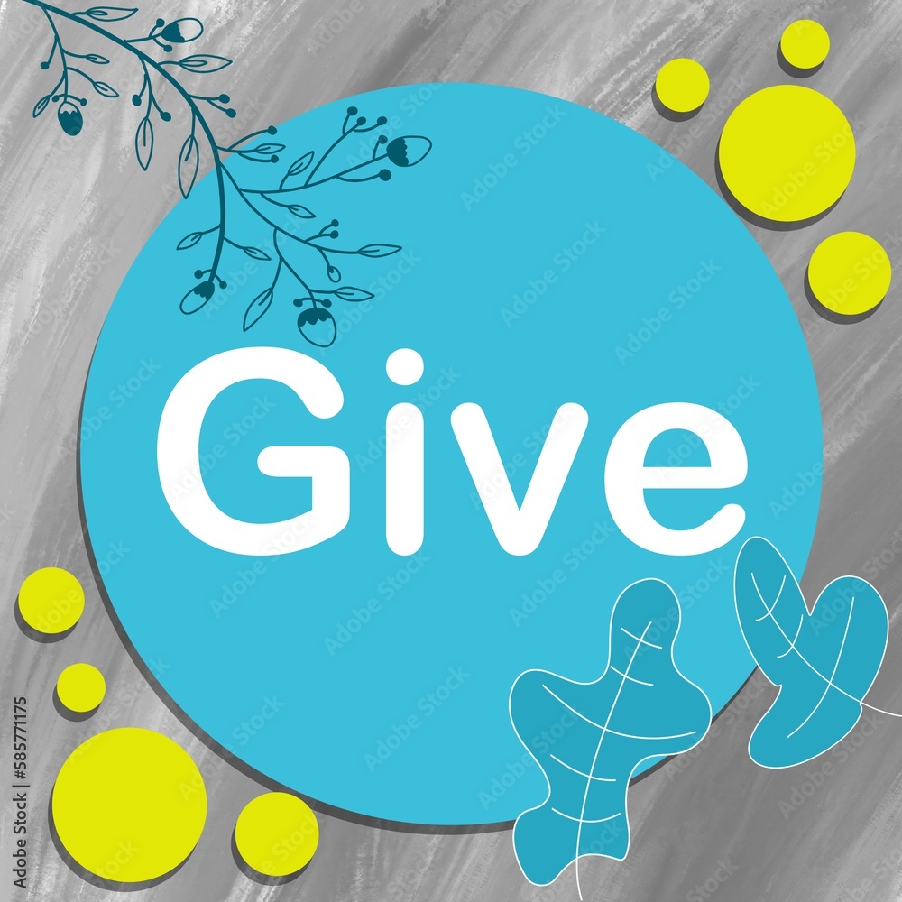 Give Turquoise Blue Green Grey Leaves Floral Text
