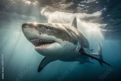 Close-up of Great White Shark  Capturing Power and Menace in Every Detail by Generative AI