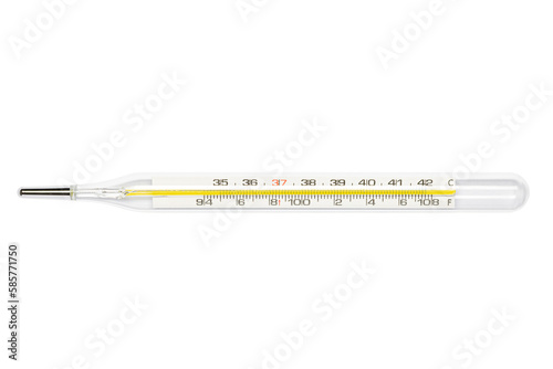 Cutout medical glass thermometer on white background. photo