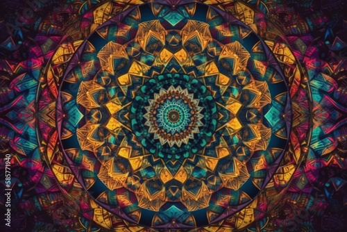 colorful kaleidoscope with a circular pattern in the center. Generative AI