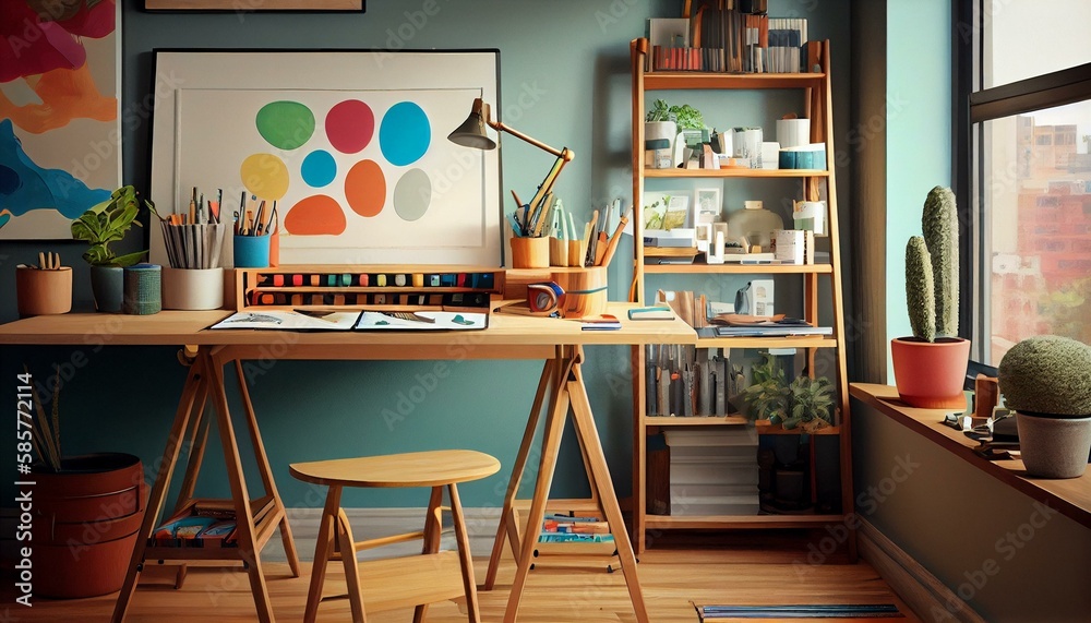 Create a workspace for artists and designers with natural wood surfaces ...