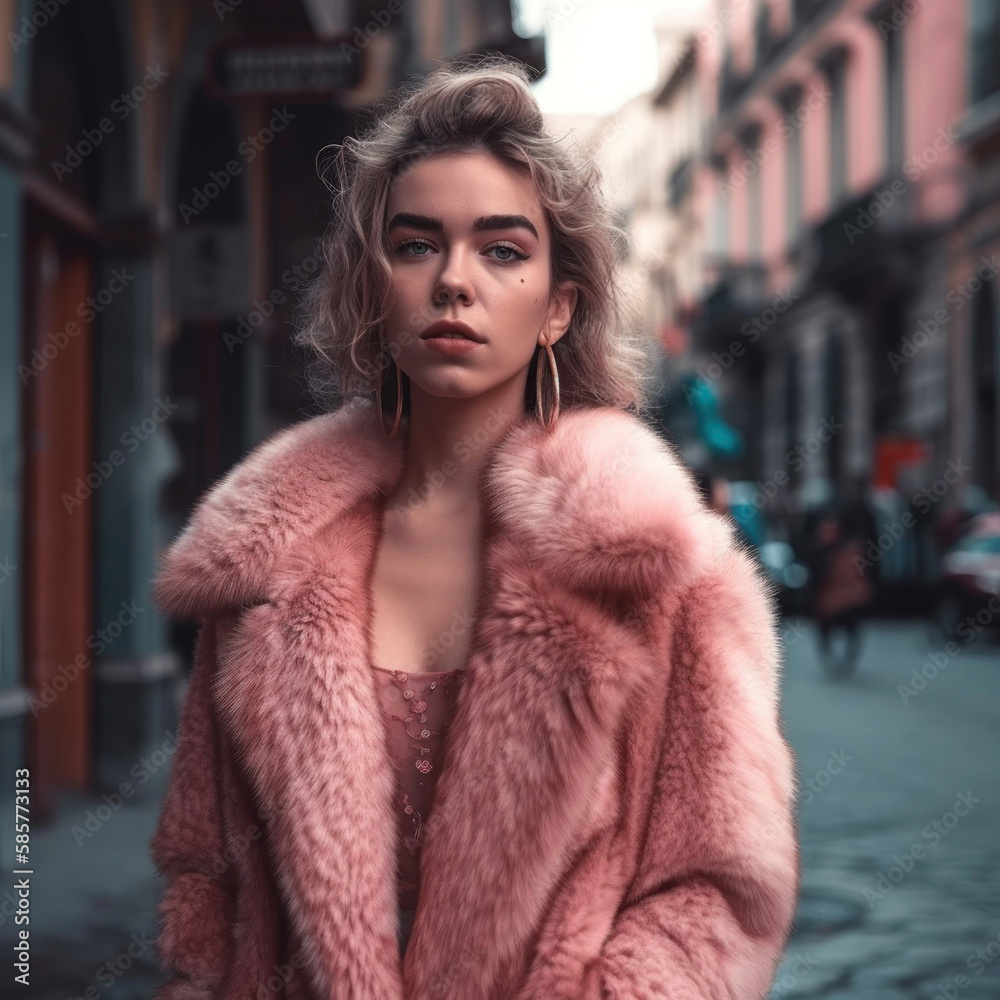 a model girl, on the street in a pink coat, fashion generative ai a model girl, on the street in a pink coat, fashion generative ai