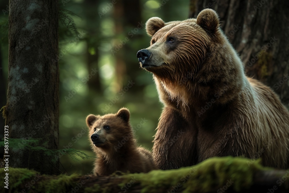 Grizzly Bear Tenderly Grooms Cubs, Large Paws Cleaning Fur and Removing Debris with Care by Generative AI Grizzly Bear Tenderly Grooms Cubs, Large Paws Cleaning Fur and Removing Debris with Care by Generative AI