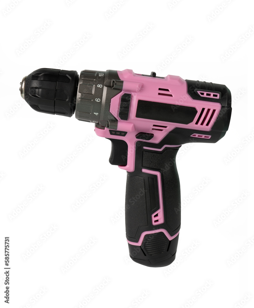 Pink Cordless Screwdriver. Hand tools for assembly work. Isolated on white Pink Cordless Screwdriver. Hand tools for assembly work. Isolated on white