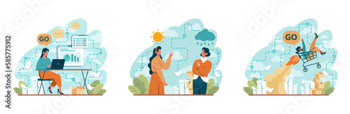 Positive thinking and optimism concept set. Employee motivation
