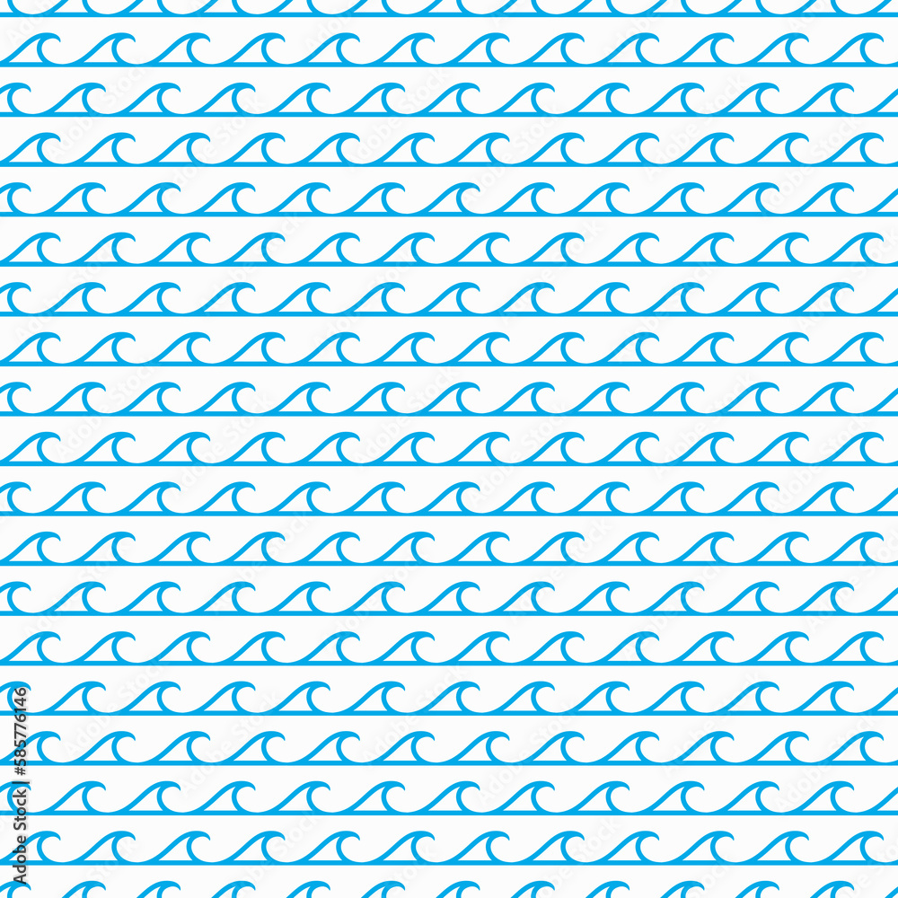 Blue ocean and sea waves seamless pattern. Nautical line decoration or wallpaper, minimalistic blue wavy vector seamless pattern or backdrop. Fabric summer print or background with wave ornament