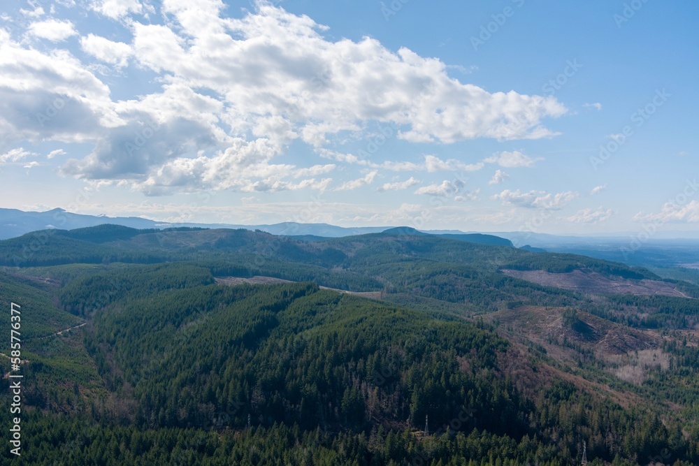Aerial view of Western Washington from the Cascade Mountains in Eatonville, Washington