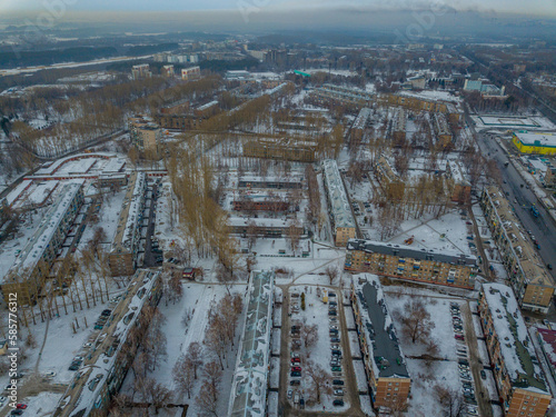 Novokuznetsk city district in early spring from a bird's-eye view © Vitaliy