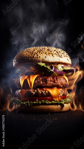 Hot and Fresh tasty delicious grilled hamburger. Motion photo