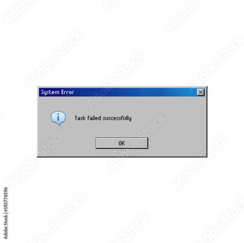 Error message window on PC system fail, popup warning on computer failure, vector notification. Task failed successfully, error popup window with OK button for computer run or installation failure