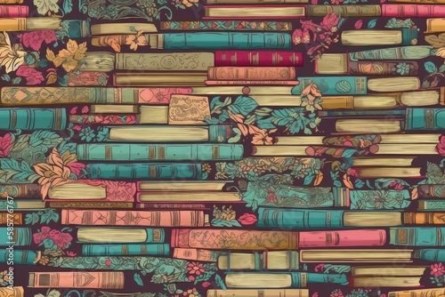 bookshelf filled with colorful books arranged in a creative manner. Generative AI