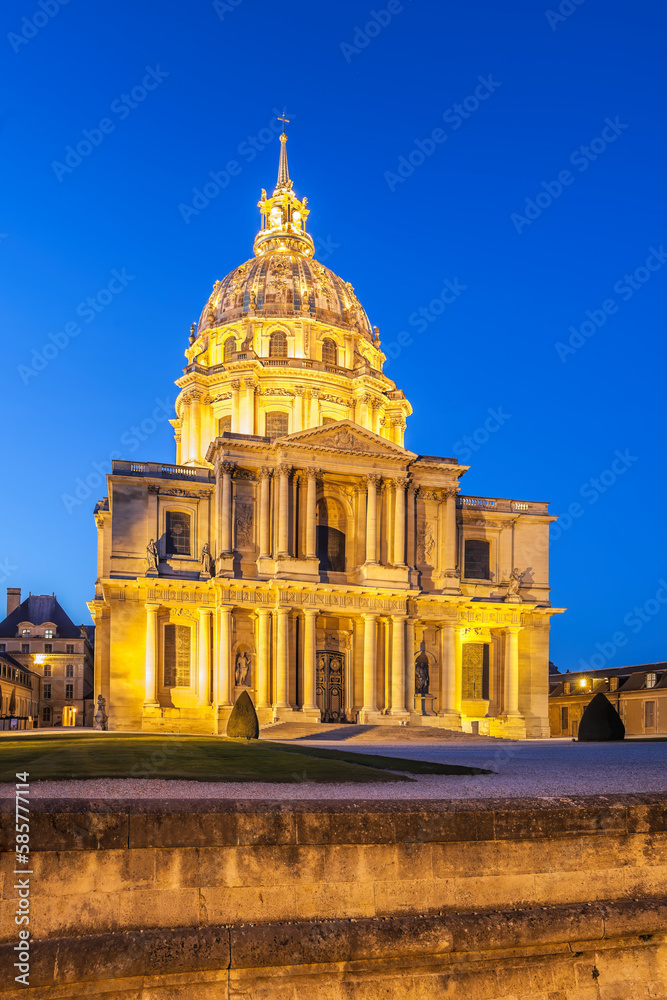 View of Les Invalides in the evening in Paris, France View of Les Invalides in the evening in Paris, France
