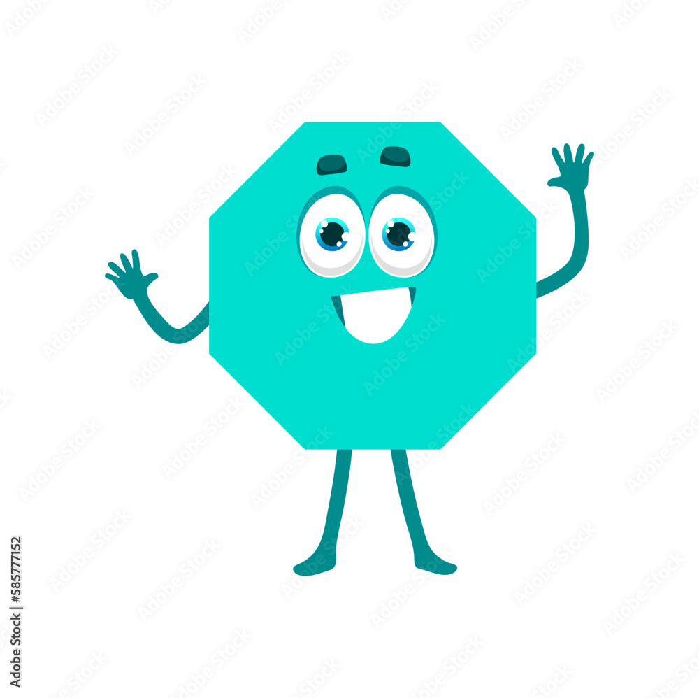 Obraz premium Octahedron math shape character, funny figure with eight sides, geometric personage. Isolated vector basic element for kids school education. Cute maths creature for mathematics and geometry classes