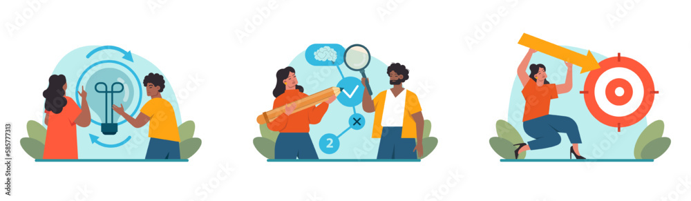 Brainstorming or discussion concept set. New idea generation Brainstorming or discussion concept set. New idea generation