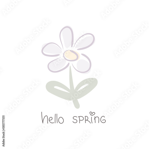hello spring. Cartoon flower, hand drawing lettering. colorful spring vector illustration, flat style. design for print, greeting card, poster decoration, cover