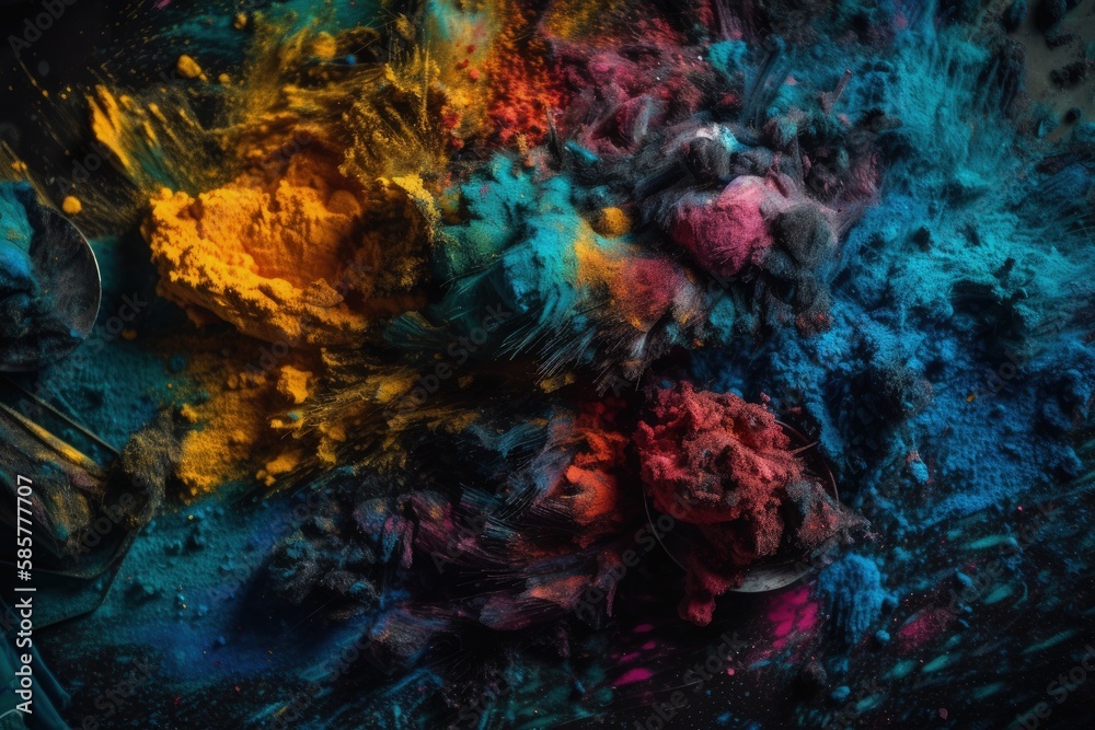 colorful paint splatters on a black background. Generative AI