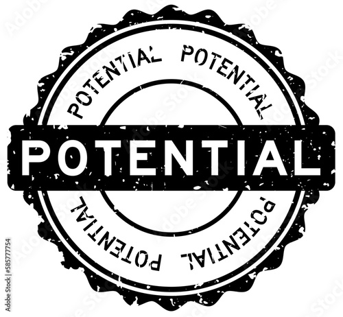 Grunge black potential word round rubber seal stamp on white background