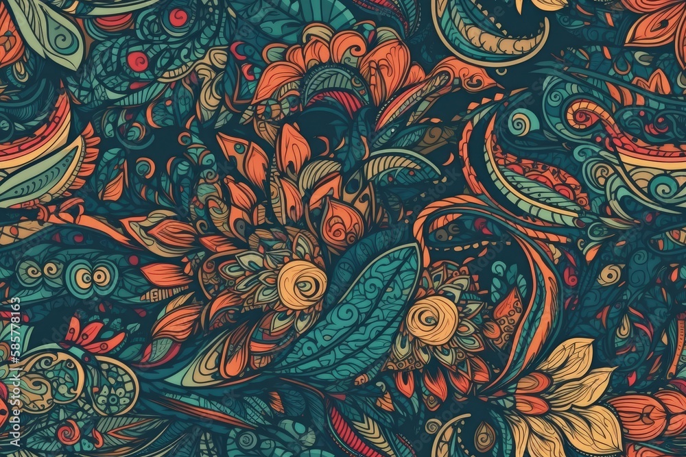 colorful flowers and birds on a blue background. Generative AI colorful flowers and birds on a blue background. Generative AI
